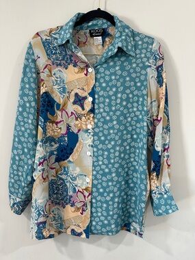 Koos of Course 100% Silk Blouse S oversized vintage floral 90s